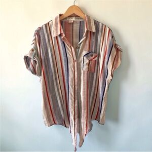 Love Notes Striped Button Down Shirt | Size L | Boho Cotton Rayon